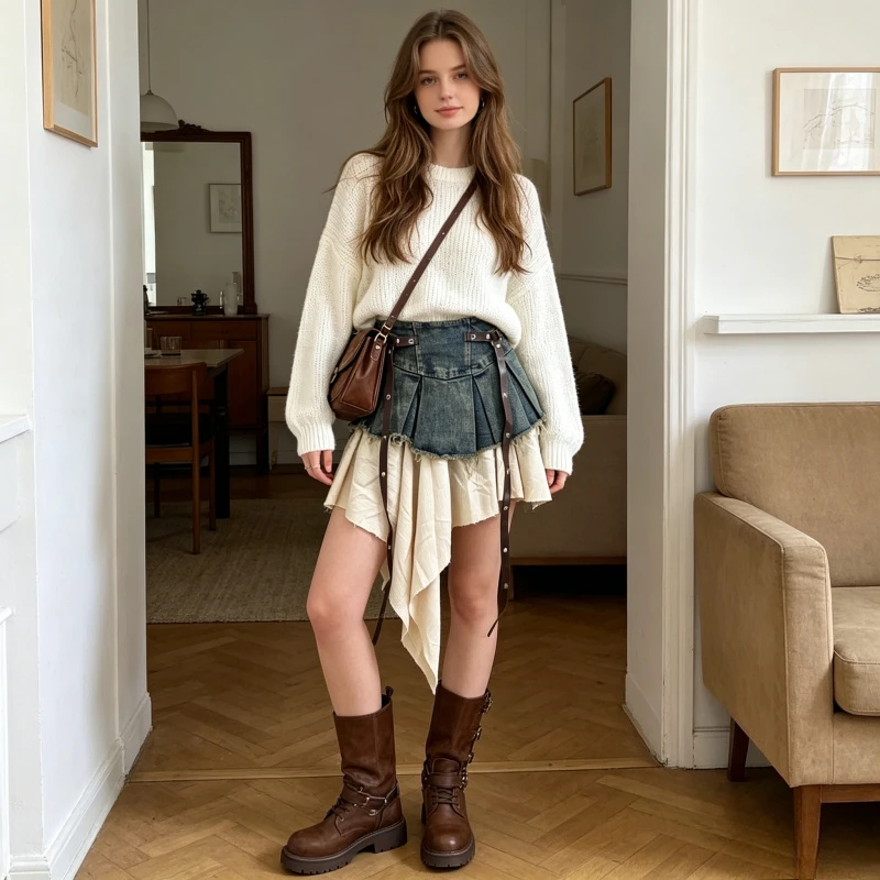 Denim Skirt Women Vintage Pleated Mini Skirts Patchwork Asymmetrical High Waist Washed Streetwear Female Summer 2026 A Line
Denim Skirt Women Vintage Pleated Mini Skirts Patchwork Asymmetrical High Waist Washed Streetwear Female Summer 2026 A Line