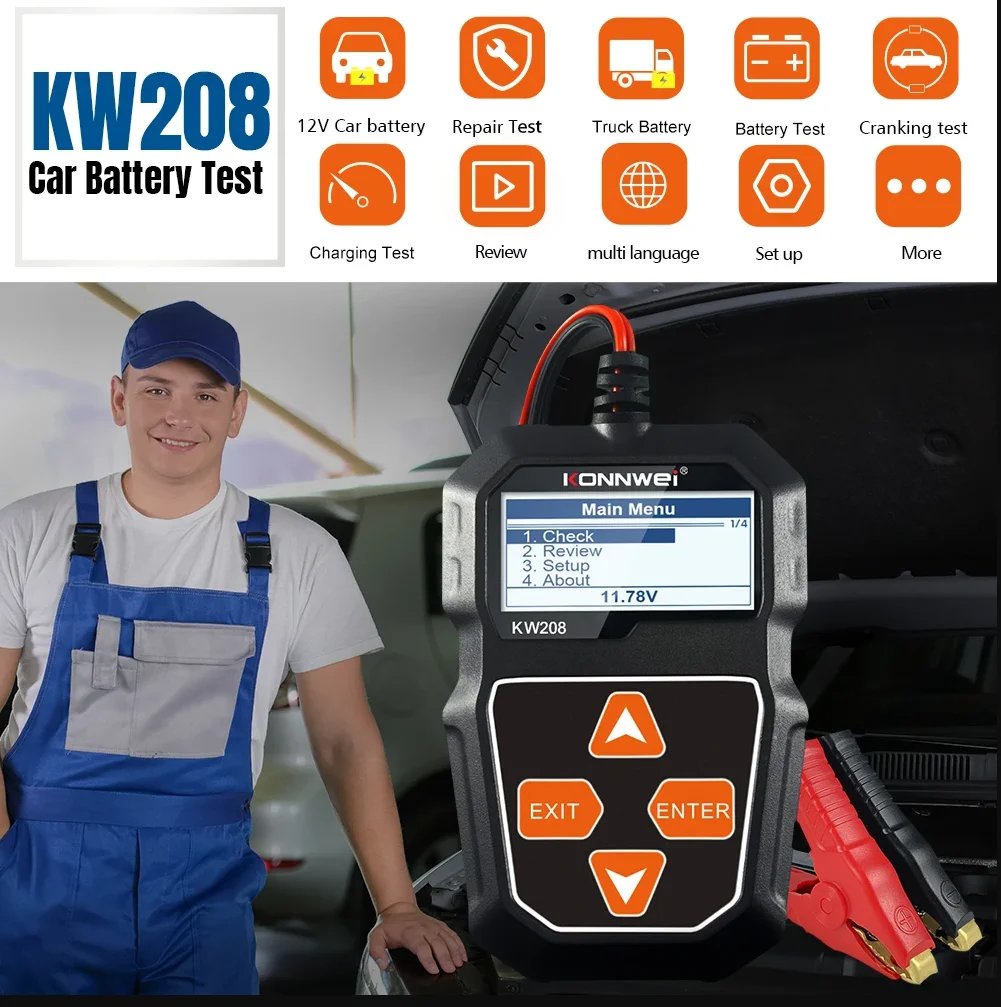 KONNWEI KW208 12V Car Battery Tester 12V 100 to 2000CCA Cranking Charging Circut Tester Battery Analyzer Battery Tools Lead Acid
KONNWEI KW208 12V Car Battery Tester 12V 100 to 2000CCA Cranking Charging Circut Tester Battery Analyzer Battery Tools Lead Acid