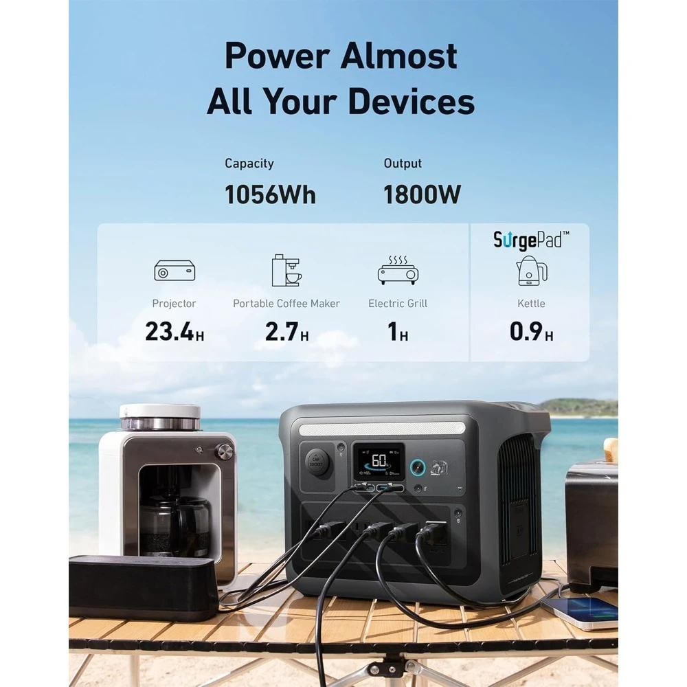 SOLIX C1000 1800W Portable Solar Generator 1056wh LFP Battery 6 AC Ports with 200W Portable Power Station for Outdoor Use
SOLIX C1000 1800W Portable Solar Generator 1056wh LFP Battery 6 AC Ports with 200W Portable Power Station for Outdoor Use