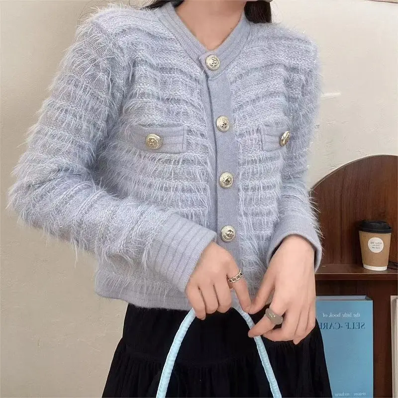 O-neck Knitting Cardigan Coat Women Autumn Winter Fashion Bright Silk Solid Color Sweater Coat Elegant All-match Knitwear Tops
O-neck Knitting Cardigan Coat Women Autumn Winter Fashion Bright Silk Solid Color Sweater Coat Elegant All-match Knitwear Tops