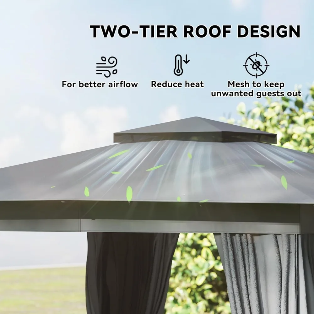 10' X 12' Outdoor Patio Gazebo, Heavy Duty Gazebo Canopy Shelter with Double Roof, Curtains, Netting, Steel Frame, Customized
10' X 12' Outdoor Patio Gazebo, Heavy Duty Gazebo Canopy Shelter with Double Roof, Curtains, Netting, Steel Frame, Customized