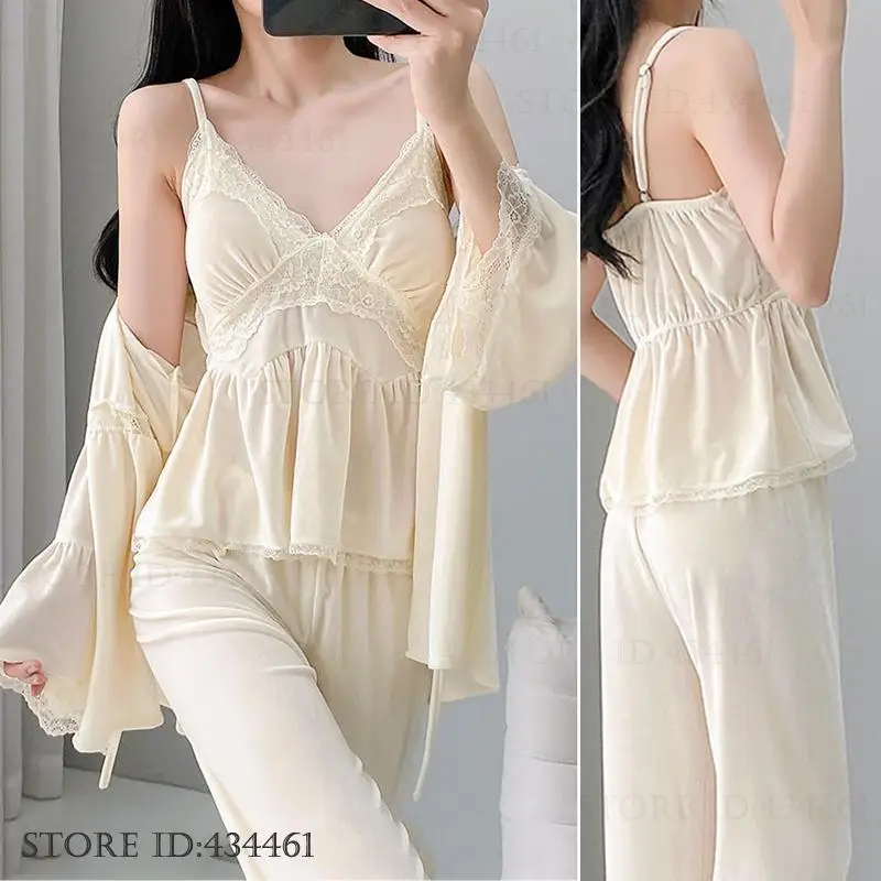 Autumn New Velvet Pajamas 3PCS Set Elegant French Style Women Sleepwear Pijamas Suit Sexy Lace Cardigan Trouser Loungewear
Autumn New Velvet Pajamas 3PCS Set Elegant French Style Women Sleepwear Pijamas Suit Sexy Lace Cardigan Trouser Loungewear