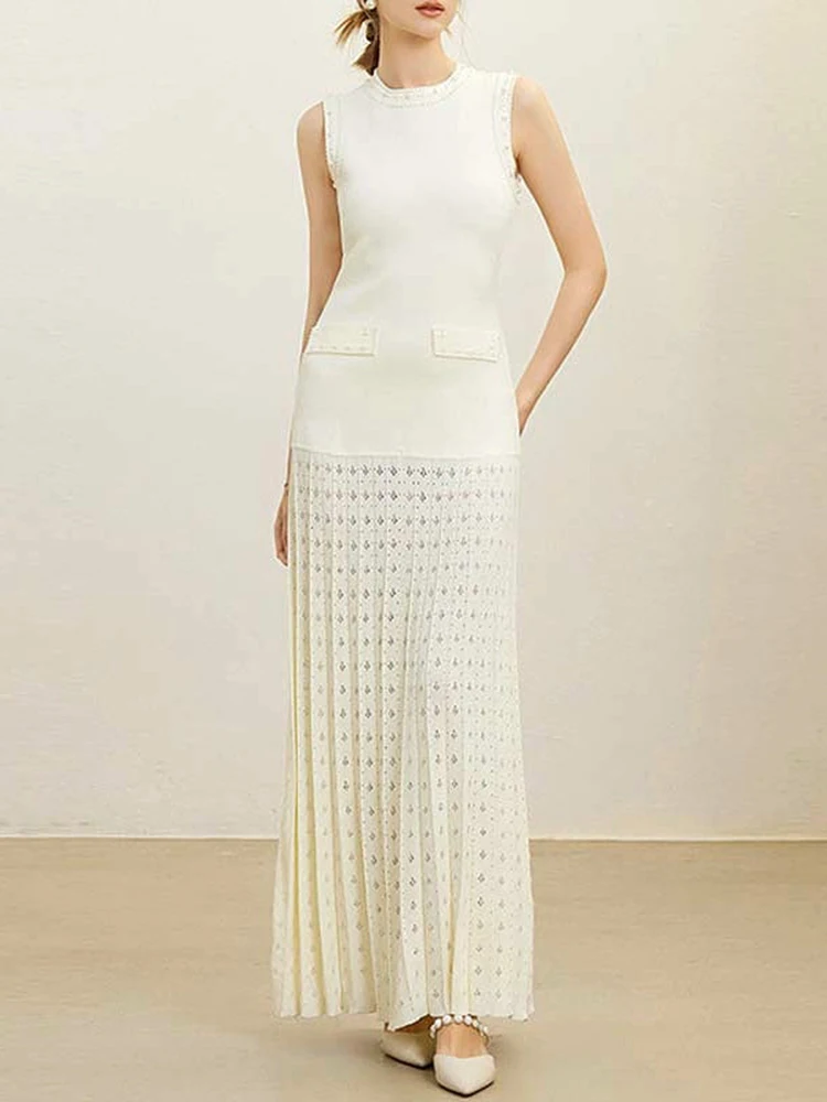 Elegant Embroidered Flares Knit Long Dresses Spring Women O-neck Sleeveless Dress Summer High Waist Solid Slim Knee Length Dress
Elegant Embroidered Flares Knit Long Dresses Spring Women O-neck Sleeveless Dress Summer High Waist Solid Slim Knee Length Dress