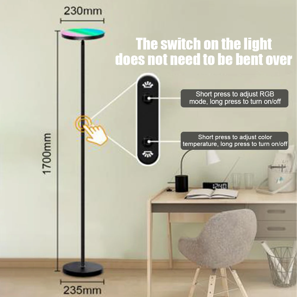 Светодиодный торшер 24 Вт 3600LM RGB угловой светильник с бесступенчатой регулировкой яркости Торшер с дистанционным управлением и кнопкой для гостиной, спальни
Светодиодный торшер 24 Вт 3600LM RGB угловой светильник с бесступенчатой регулировкой яркости Торшер с дистанционным управлением и кнопкой для гостиной, спальни