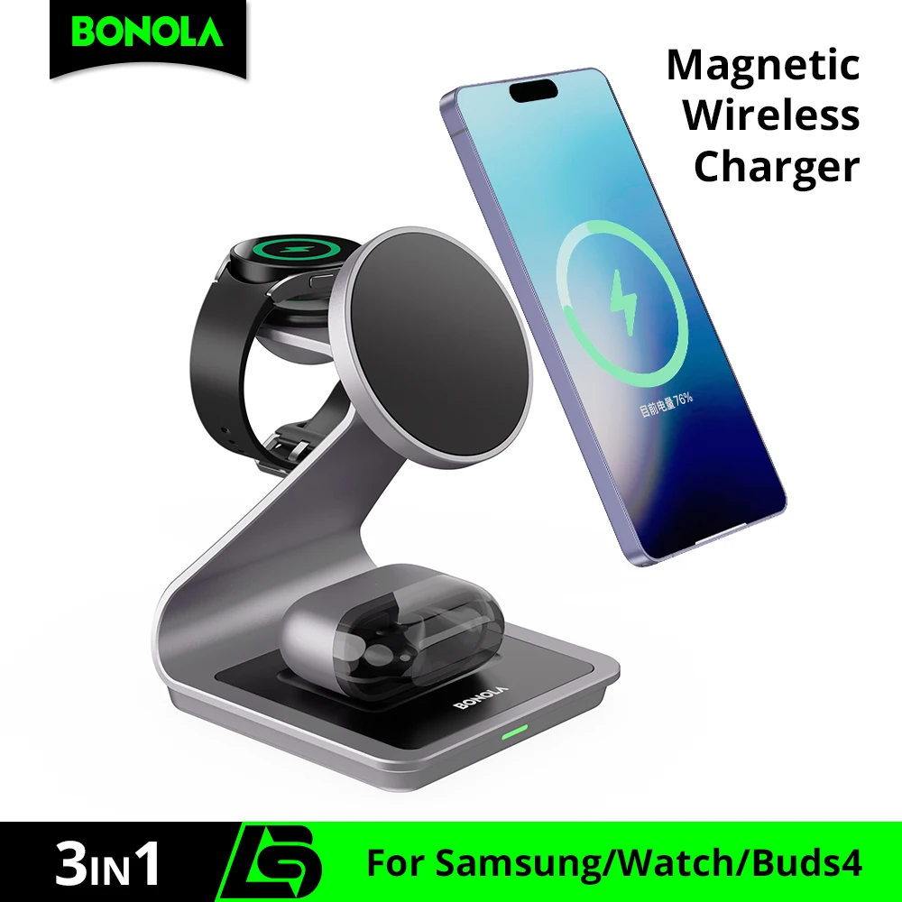 Bonola Magnetic 3 in 1 Wireless Charger Station for Samsung S26Ultra/S25 Fast Charging Stand for Galaxy Watch Ultra 8/7/6 Earbud
Bonola Magnetic 3 in 1 Wireless Charger Station for Samsung S26Ultra/S25 Fast Charging Stand for Galaxy Watch Ultra 8/7/6 Earbud