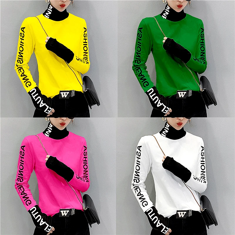 Fashion Candy Color Women's T-Shirt Spring Autumn Turtlenecks Long Sleeve Letter Base T-Shirts Top Women Female Clothing SL069
Fashion Candy Color Women's T-Shirt Spring Autumn Turtlenecks Long Sleeve Letter Base T-Shirts Top Women Female Clothing SL069