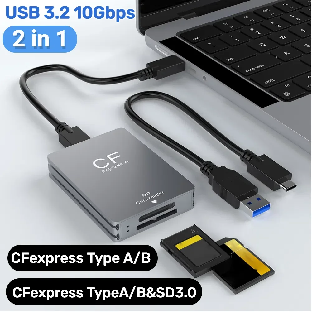 2 in 1 CFexpress Type A B SD Card Reader CFexpress Reader with USB C To USB C/A Cable Support Android/Windows/Mac OS for SLR
2 in 1 CFexpress Type A B SD Card Reader CFexpress Reader with USB C To USB C/A Cable Support Android/Windows/Mac OS for SLR