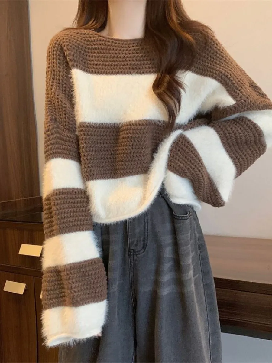 WAHJU Women's Loose Knitted Sweater Vintage Autumn Winter round Neck Overhead Stripe Cashmere Set Multi-Piece Outerwear
WAHJU Women's Loose Knitted Sweater Vintage Autumn Winter round Neck Overhead Stripe Cashmere Set Multi-Piece Outerwear