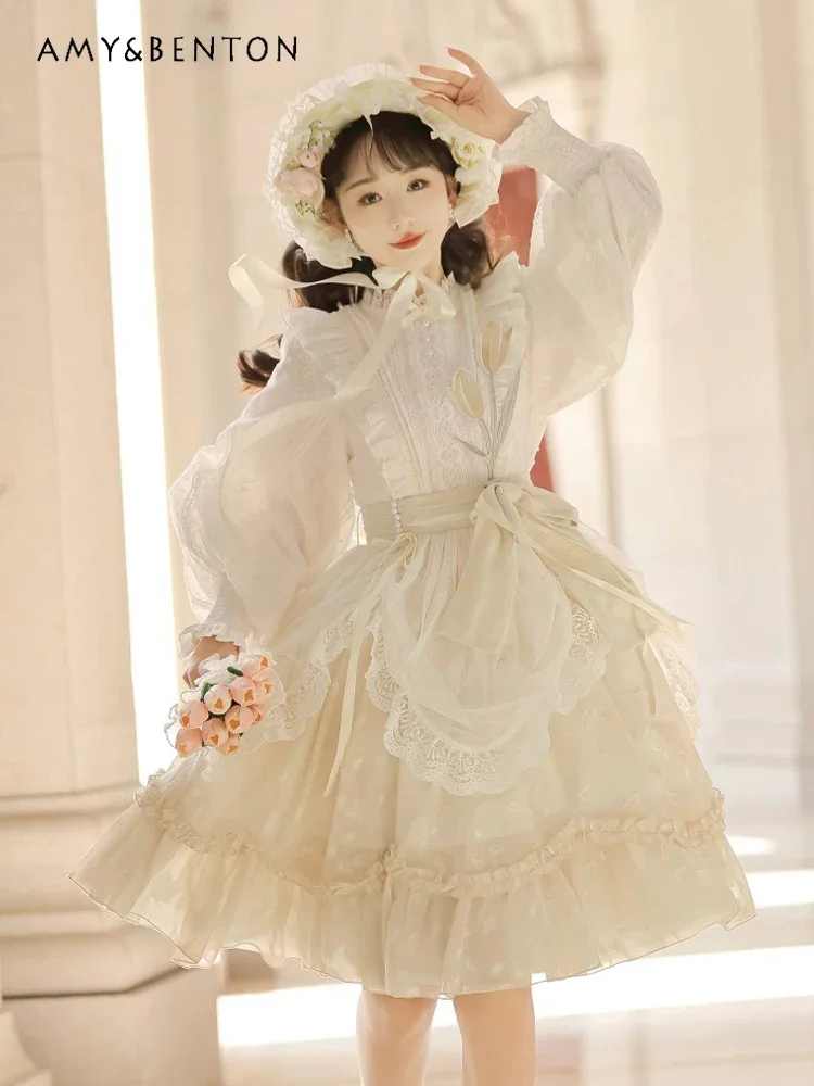 Sweet Daily Lolita Dresses Gentle Elegant Fairy Style Kawaii Lantern Sleeve Lace Ruffled Midi Dress for Women 2024 Spring New
Sweet Daily Lolita Dresses Gentle Elegant Fairy Style Kawaii Lantern Sleeve Lace Ruffled Midi Dress for Women 2024 Spring New