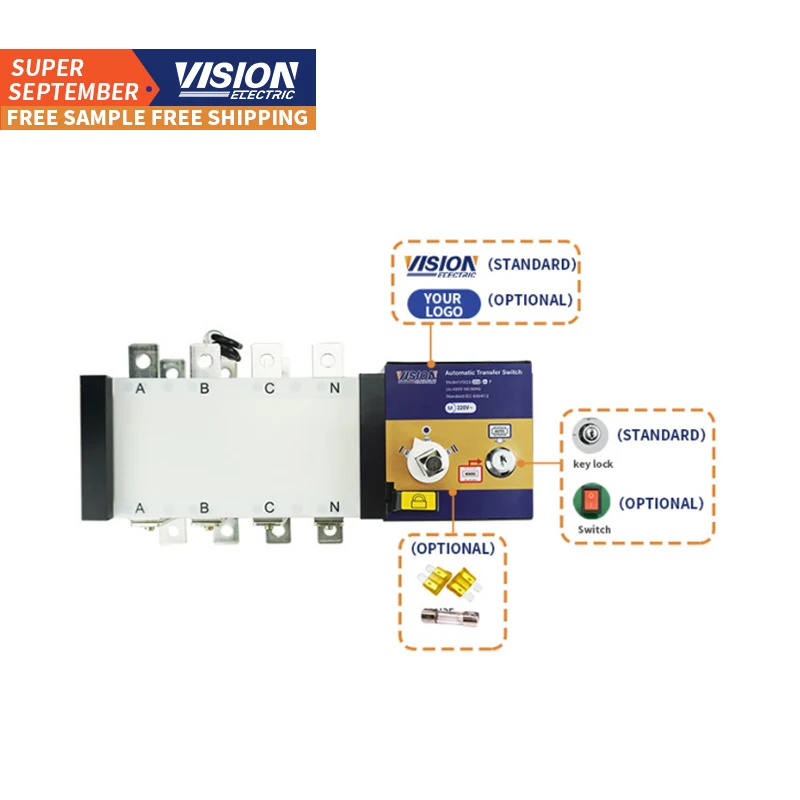 VISION ATS 160A Двойной генератор питания ATS 4P 4-полюсный переключатель генератора 100A 250A 400A 630A 800A 1000A
VISION ATS 160A Двойной генератор питания ATS 4P 4-полюсный переключатель генератора 100A 250A 400A 630A 800A 1000A