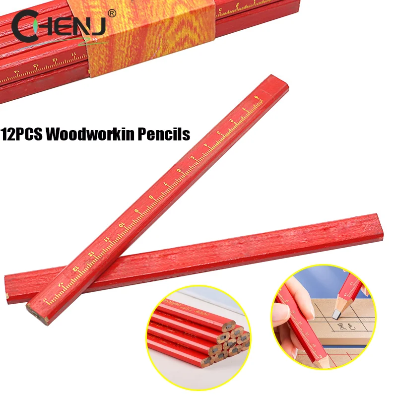 12PCS Elliptical Woodworking Pencils With Scale Flat Mark Pencils Black/Red Thick Core Hand Tool DIY Accessories
12PCS Elliptical Woodworking Pencils With Scale Flat Mark Pencils Black/Red Thick Core Hand Tool DIY Accessories