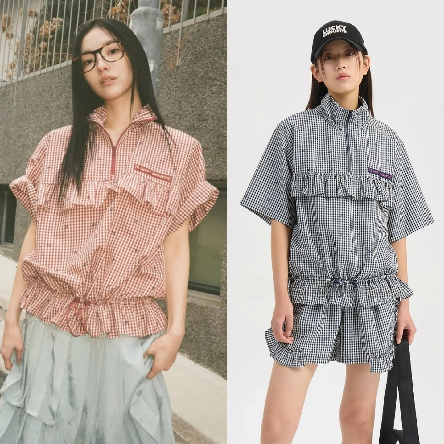 Sweet Cool Plaid Short Sleeve Drawstring Commute Slimming Top Outerwear for Girls Deep Color with Half Skirt Loose Fit Style
Sweet Cool Plaid Short Sleeve Drawstring Commute Slimming Top Outerwear for Girls Deep Color with Half Skirt Loose Fit Style