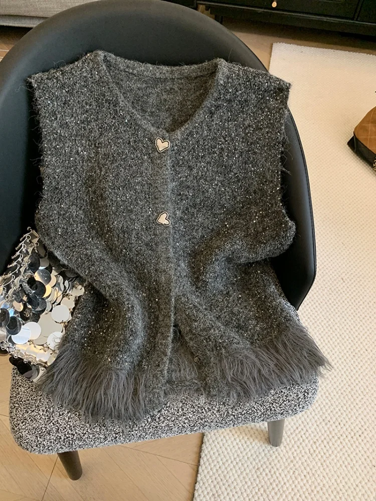 Knitted Open Cardigan Vest Women's Faion Spring Season Layering Top with Frayed in Small Fraance Sle
Knitted Open Cardigan Vest Women's Faion Spring Season Layering Top with Frayed in Small Fraance Sle