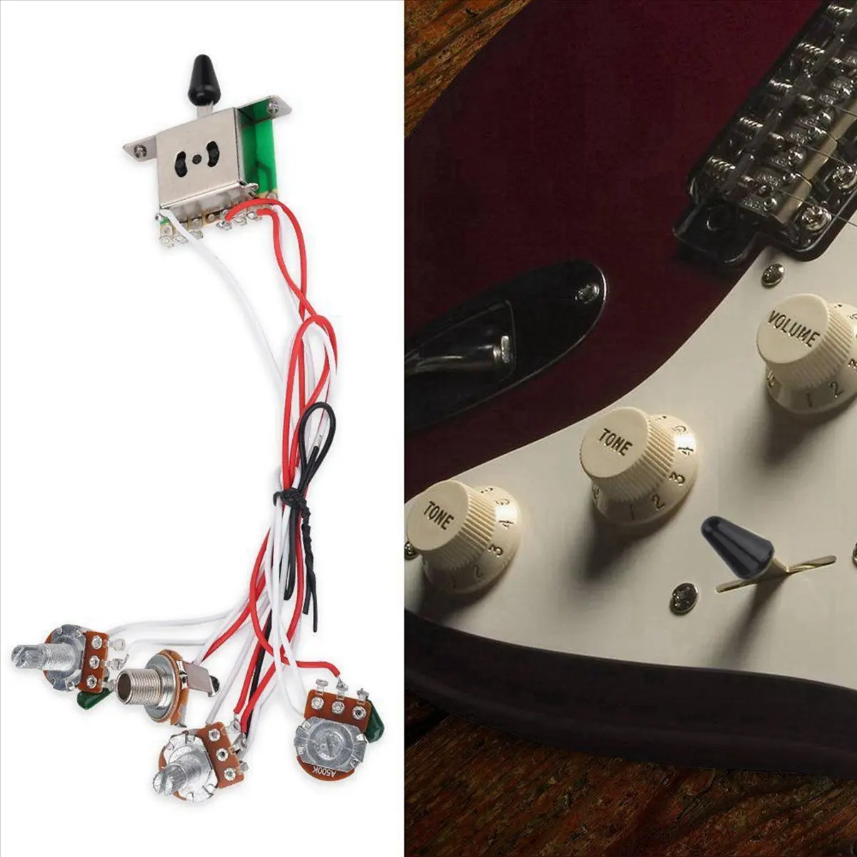 Комплект из 5 предустановленных потенциометров TUREBG для гитары Strat: 1 Volume, 2 Tone, 5-позиционный переключатель, 3-500K потенциометры
Комплект из 5 предустановленных потенциометров TUREBG для гитары Strat: 1 Volume, 2 Tone, 5-позиционный переключатель, 3-500K потенциометры