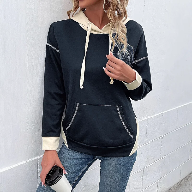 New Autumn Long-sleeved Women's Contrasting Hooded Pocket Pullover Sweatshirt
New Autumn Long-sleeved Women's Contrasting Hooded Pocket Pullover Sweatshirt