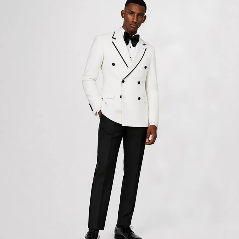 Smart Men's Double Breasted White Tuxedo Jacket with Black Trim Notch Lapel 2 Piece Set Formal Wedding Party Dinner Blazer
Smart Men's Double Breasted White Tuxedo Jacket with Black Trim Notch Lapel 2 Piece Set Formal Wedding Party Dinner Blazer