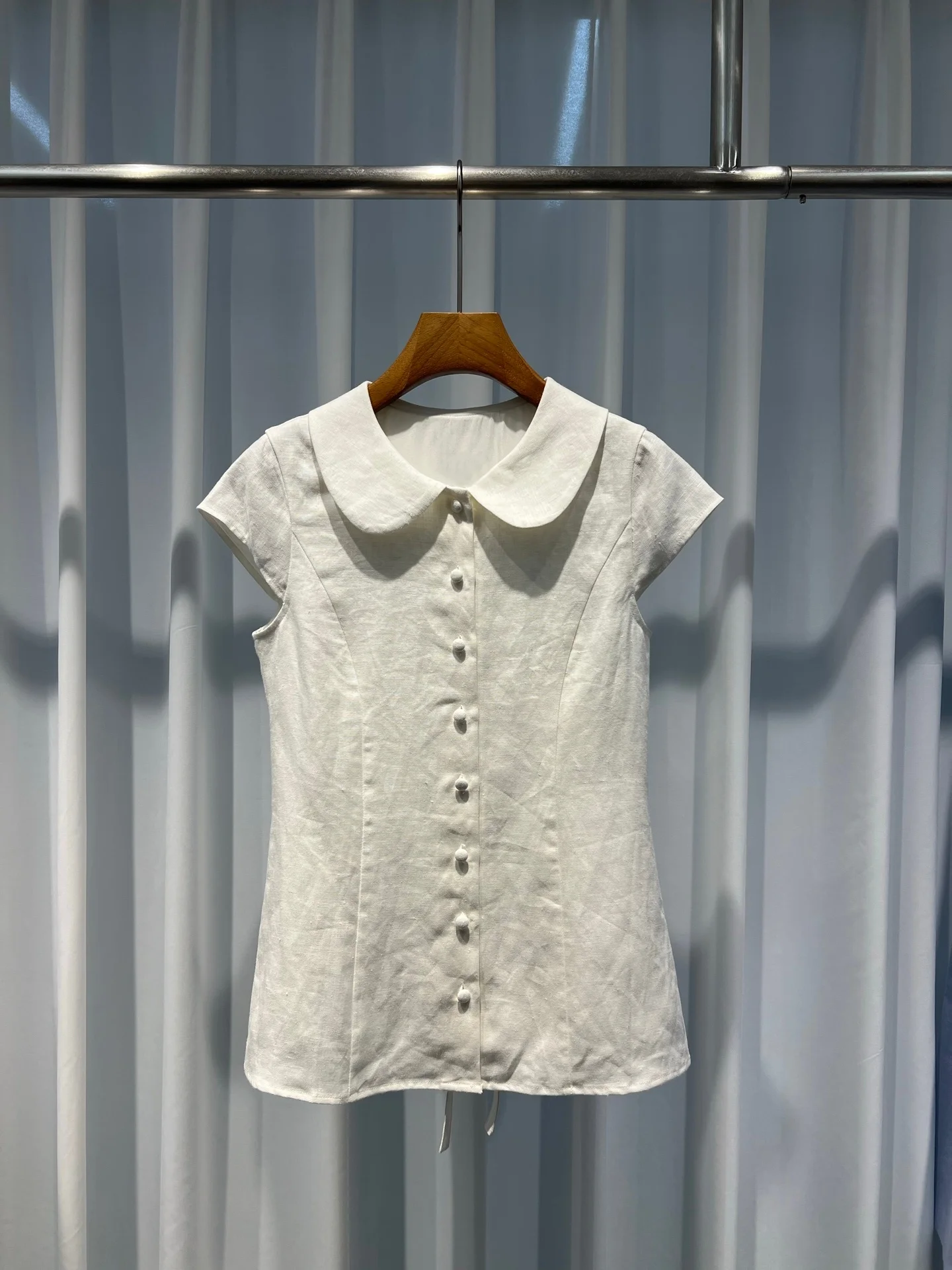 Summer 2026 Women's Solid Color Blouse Top Peter Pan Collar Short Sleeve Single Breasted Casual Female 100% Linen Shirt
Summer 2026 Women's Solid Color Blouse Top Peter Pan Collar Short Sleeve Single Breasted Casual Female 100% Linen Shirt