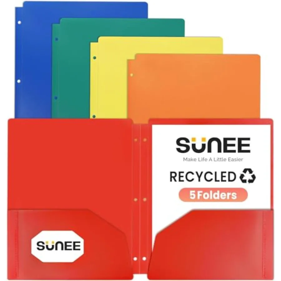 3-Hole Pocket Folders - 5 Pack Assorted Colors, Recycled Plastic, 3-Ring Binder Folders with Pockets for,Students, Teachers, Of
3-Hole Pocket Folders - 5 Pack Assorted Colors, Recycled Plastic, 3-Ring Binder Folders with Pockets for,Students, Teachers, Of