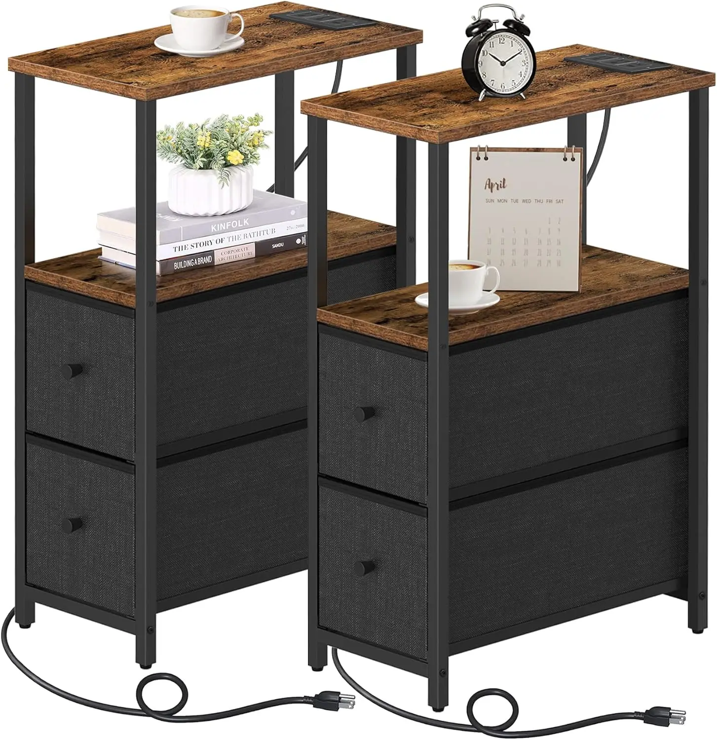 Small Narrow End Table With Charging Station, Set Of 2, Side Table With Outlets, Nightstand With 2 Cloth Drawers, Couch Table,
Small Narrow End Table With Charging Station, Set Of 2, Side Table With Outlets, Nightstand With 2 Cloth Drawers, Couch Table,