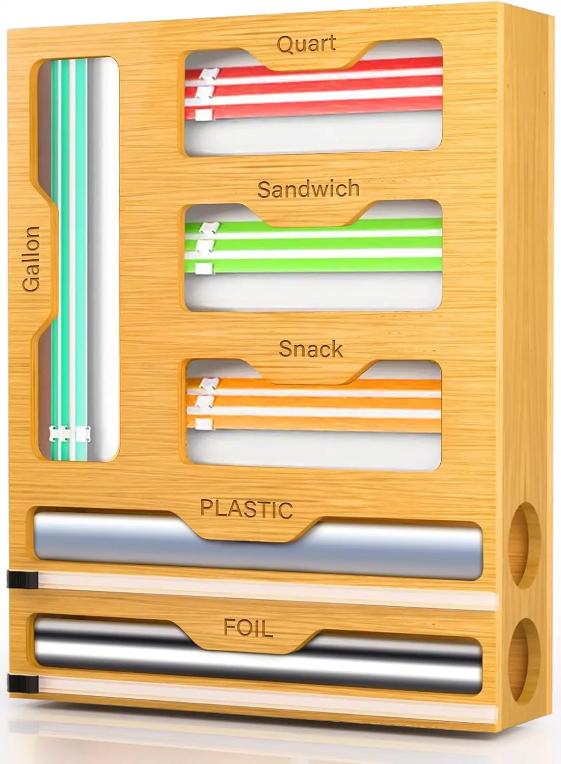 Bag Organizer and Plastic Wrap Dispenser with Cutter, 6 In 1 Bamboo Foil and Plastic Wrap Organizer for Kitchen Drawer,
Bag Organizer and Plastic Wrap Dispenser with Cutter, 6 In 1 Bamboo Foil and Plastic Wrap Organizer for Kitchen Drawer,