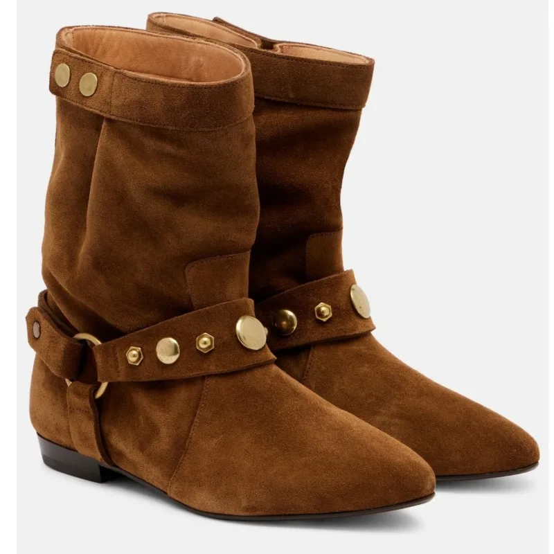 2025autumn and Winter New Brownsuede Belt Buckle Short Tube Pointed Short Boots for Women Outdoor Thick Heel Retro Western Boots
2025autumn and Winter New Brownsuede Belt Buckle Short Tube Pointed Short Boots for Women Outdoor Thick Heel Retro Western Boots