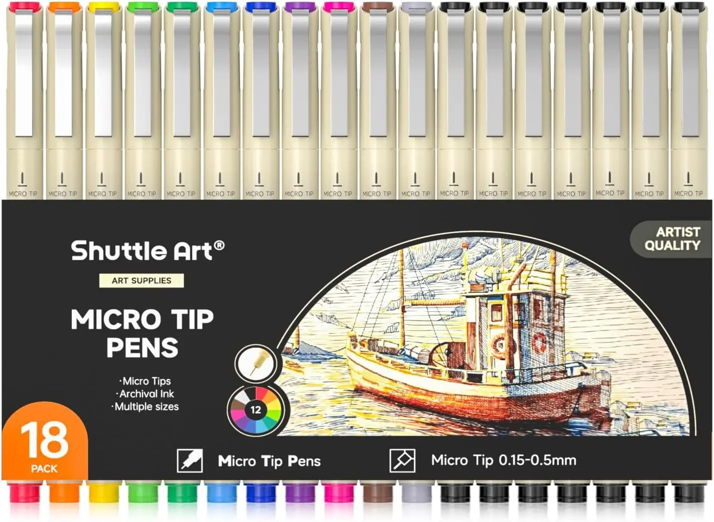 18-Pack Micro-line Pens, 0.3mm Colored & 0.15-0.5mm Black, Waterproof Archival Ink for Journaling, Drawing
18-Pack Micro-line Pens, 0.3mm Colored & 0.15-0.5mm Black, Waterproof Archival Ink for Journaling, Drawing