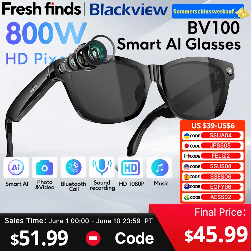 【World premiere】Blackview BV100 AI Shooting glasses 2K HD 800W Pixels camera Bluetooth Call Voice Assistant Smart Glasses
【World premiere】Blackview BV100 AI Shooting glasses 2K HD 800W Pixels camera Bluetooth Call Voice Assistant Smart Glasses