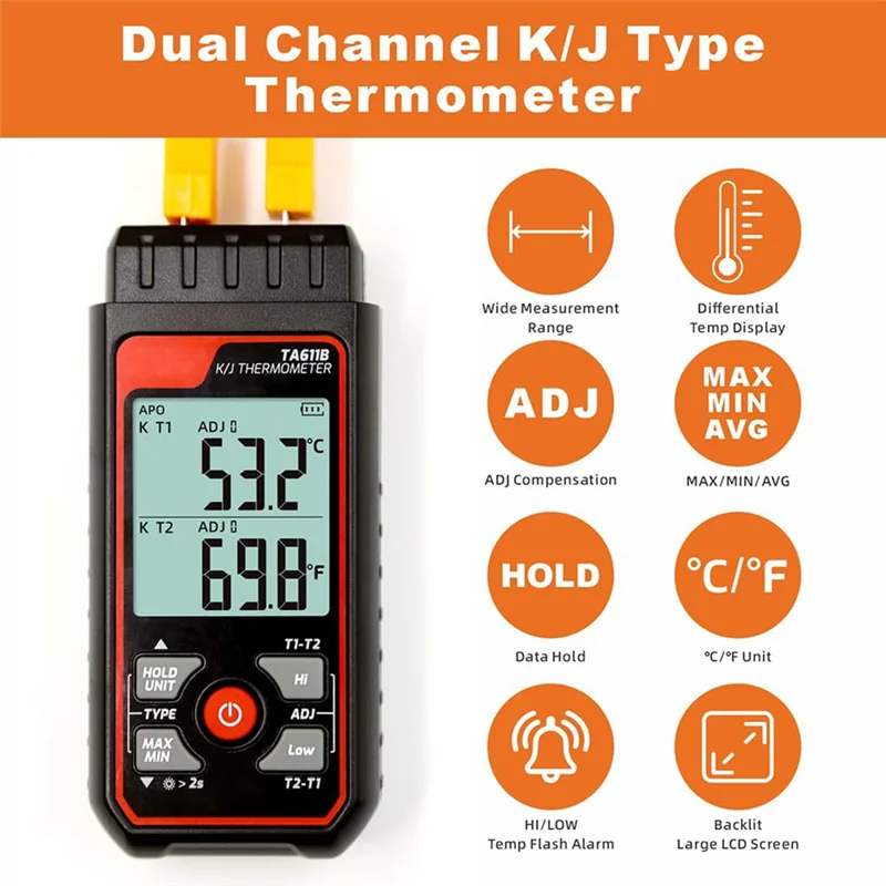 BHTS-Digital Thermocouple Thermometer Dual-Channel K/J Type Thermometer-328-2501℉ Widerange Industrial HVAC Temperature Meter
BHTS-Digital Thermocouple Thermometer Dual-Channel K/J Type Thermometer-328-2501℉ Widerange Industrial HVAC Temperature Meter