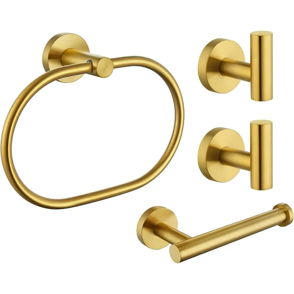 Набор из 4 предметов для ванной комнаты из матовой золотистой нержавеющей стали: 2 крючка для полотенец, держатель для туалетной бумаги и вращающийся держатель для полотенец
Набор из 4 предметов для ванной комнаты из матовой золотистой нержавеющей стали: 2 крючка для полотенец, держатель для туалетной бумаги и вращающийся держатель для полотенец