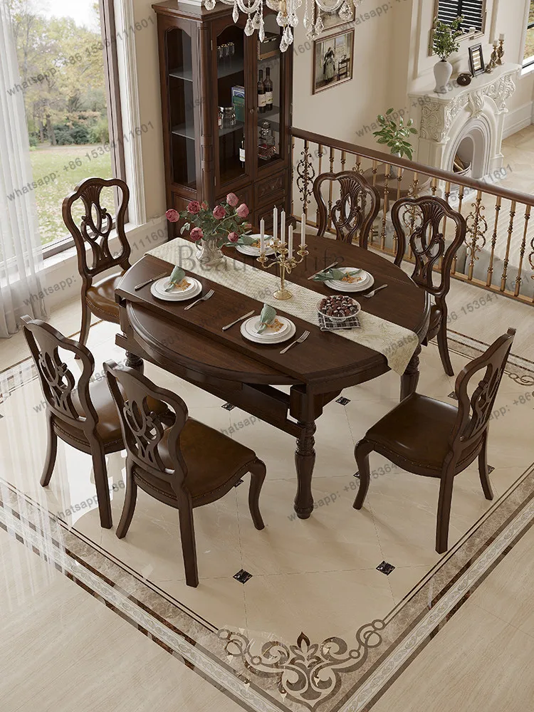 American retro country table and chair combination solid wood folding round table living room for home use
American retro country table and chair combination solid wood folding round table living room for home use