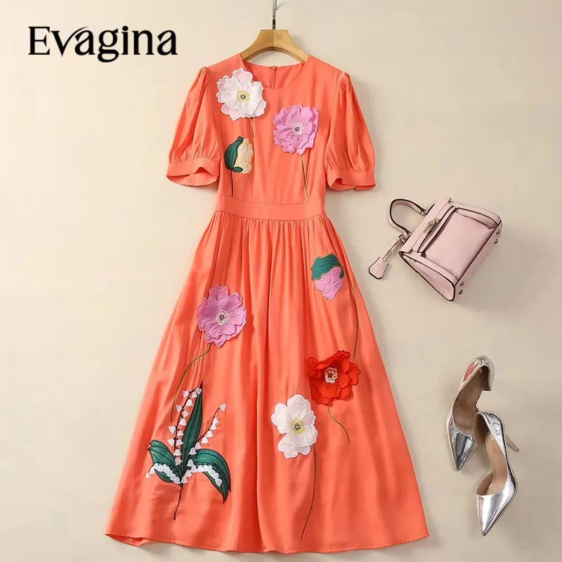 Evagina New Fashion Runway Designer Women's Round Neck Short Sleeve Three-Dimensional Embroidered Mid-Length Temperament Dress
Evagina New Fashion Runway Designer Women's Round Neck Short Sleeve Three-Dimensional Embroidered Mid-Length Temperament Dress