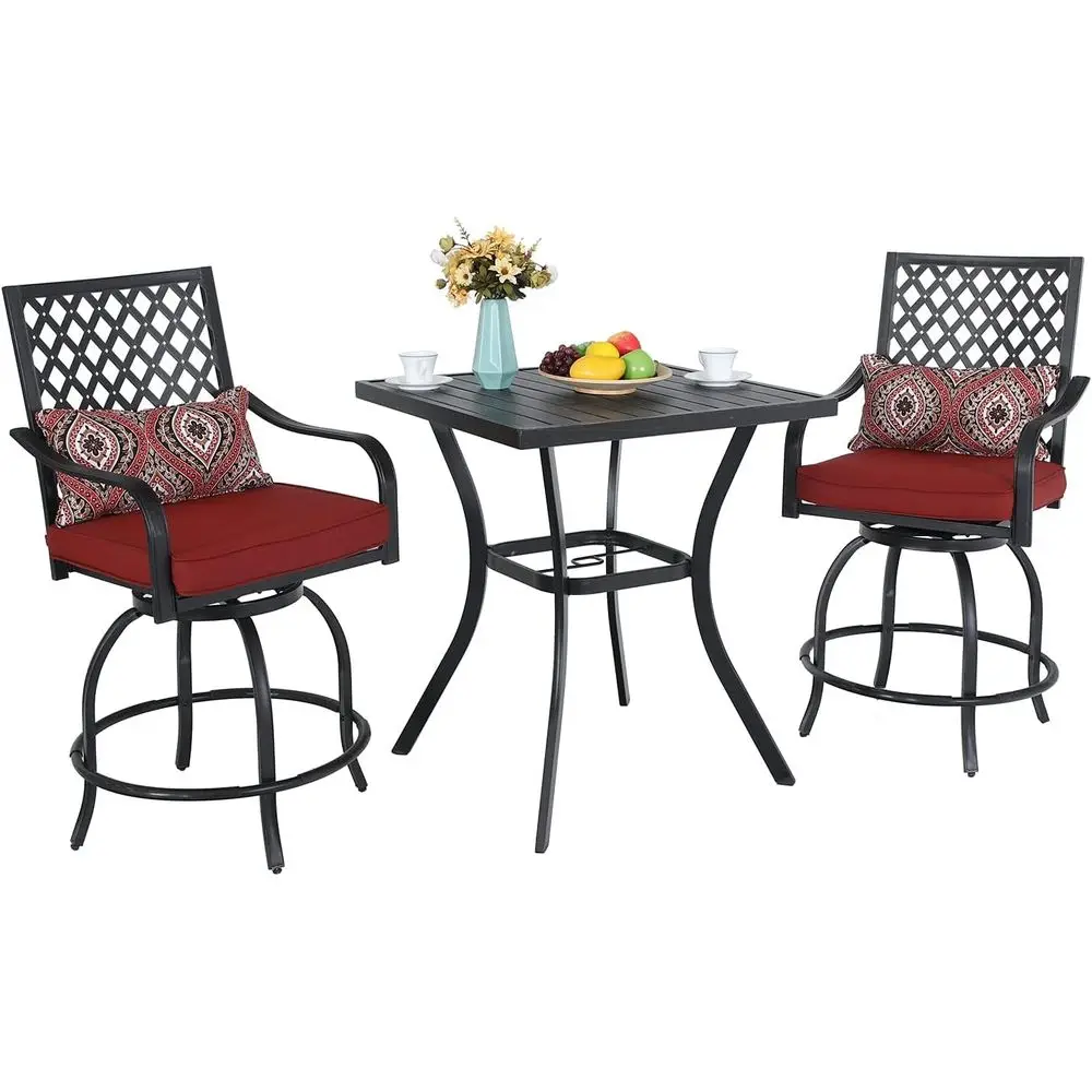3-Piece Outdoor Patio Bar Set with 2 Swivel Chairs and Metal Table, 2 Pack Seat Cushions, Black
3-Piece Outdoor Patio Bar Set with 2 Swivel Chairs and Metal Table, 2 Pack Seat Cushions, Black