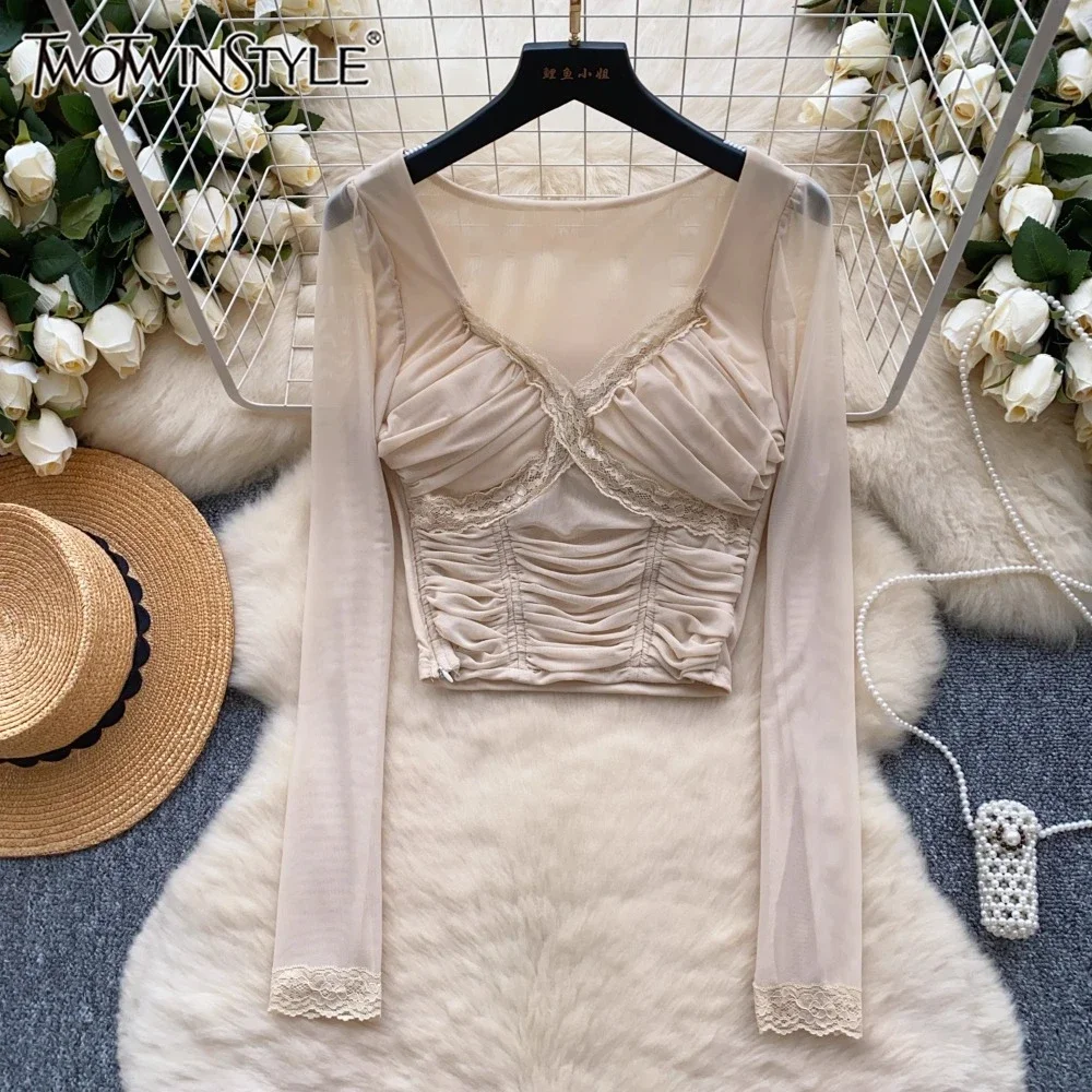 TWOTWINSTYLE Solid Patchwork Lace Sexy T Shirts For Women Square Collar Long Sleeve Spliced Zipper Tops Female Fashion KTS522437
TWOTWINSTYLE Solid Patchwork Lace Sexy T Shirts For Women Square Collar Long Sleeve Spliced Zipper Tops Female Fashion KTS522437