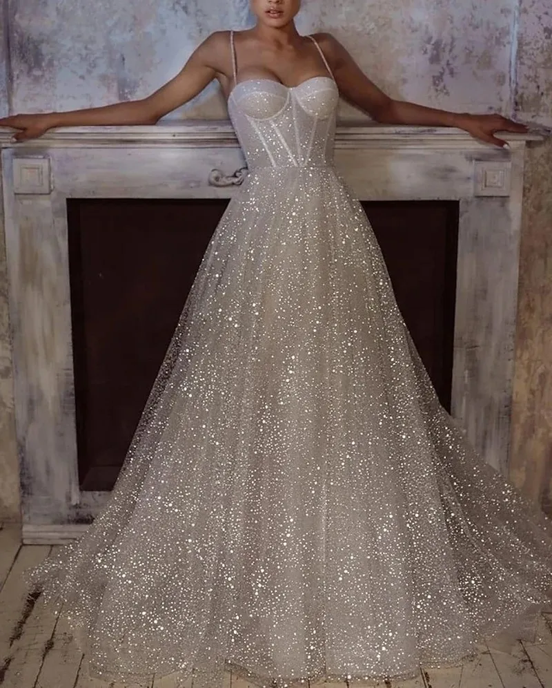 Shine Casual Wedding Bridal Dress Spaghetti Strap Sequined A-line Princess Bride Party Gowns Robe Mariee Vestidos De Noiva
Shine Casual Wedding Bridal Dress Spaghetti Strap Sequined A-line Princess Bride Party Gowns Robe Mariee Vestidos De Noiva