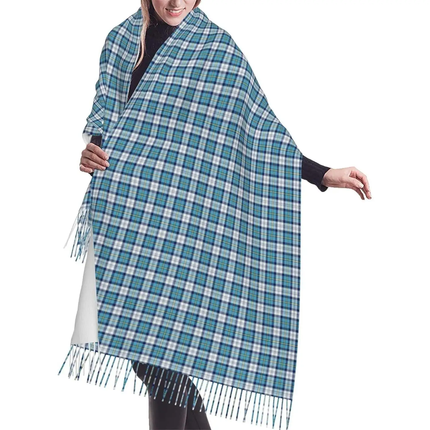 Женская мода, клетчатый кашемировый шарф с кисточкой, большой шарф, теплая праздничная шаль, шарф, шаль для подарка, женская весна, осень, зима