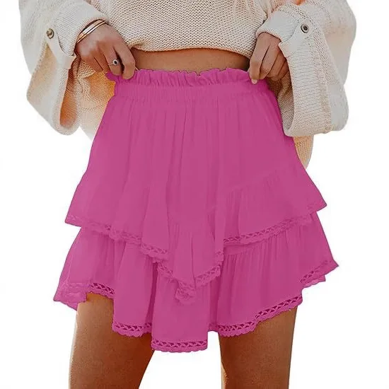 Womens Mini Skirt with Hollow Crochet Design High-Waisted Style Double Layer Ruffle Hem Short Skirt Cake Skirt
Womens Mini Skirt with Hollow Crochet Design High-Waisted Style Double Layer Ruffle Hem Short Skirt Cake Skirt