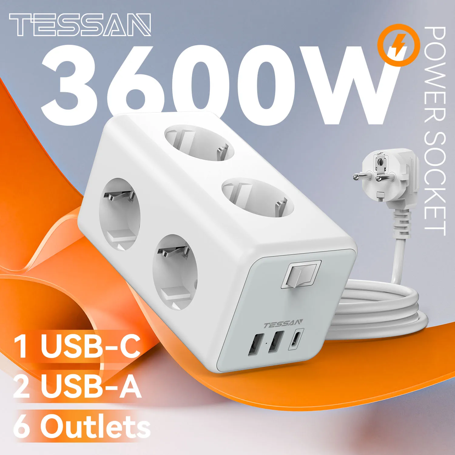 TESSAN EU Plug Power Strip Cube with 6 Outlets 2 USB Ports 1 Type C 2M Extension Cable Europe Multi Socket with Switch for Home
TESSAN EU Plug Power Strip Cube with 6 Outlets 2 USB Ports 1 Type C 2M Extension Cable Europe Multi Socket with Switch for Home