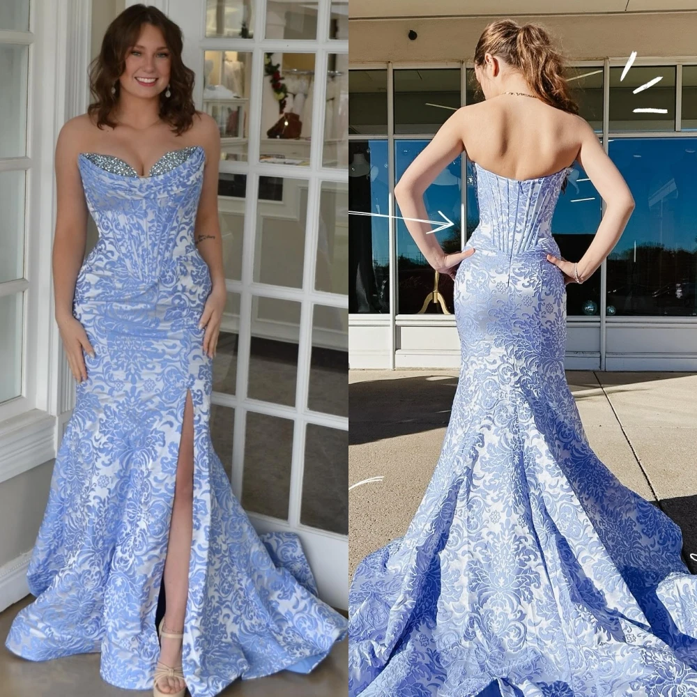 Exotic Jacquard Mermaid Prom Queen Dress 2k26 Periwinkle Print Brocade Long Pageant Formal Evening Cocktail Party Drama Gown
Exotic Jacquard Mermaid Prom Queen Dress 2k26 Periwinkle Print Brocade Long Pageant Formal Evening Cocktail Party Drama Gown