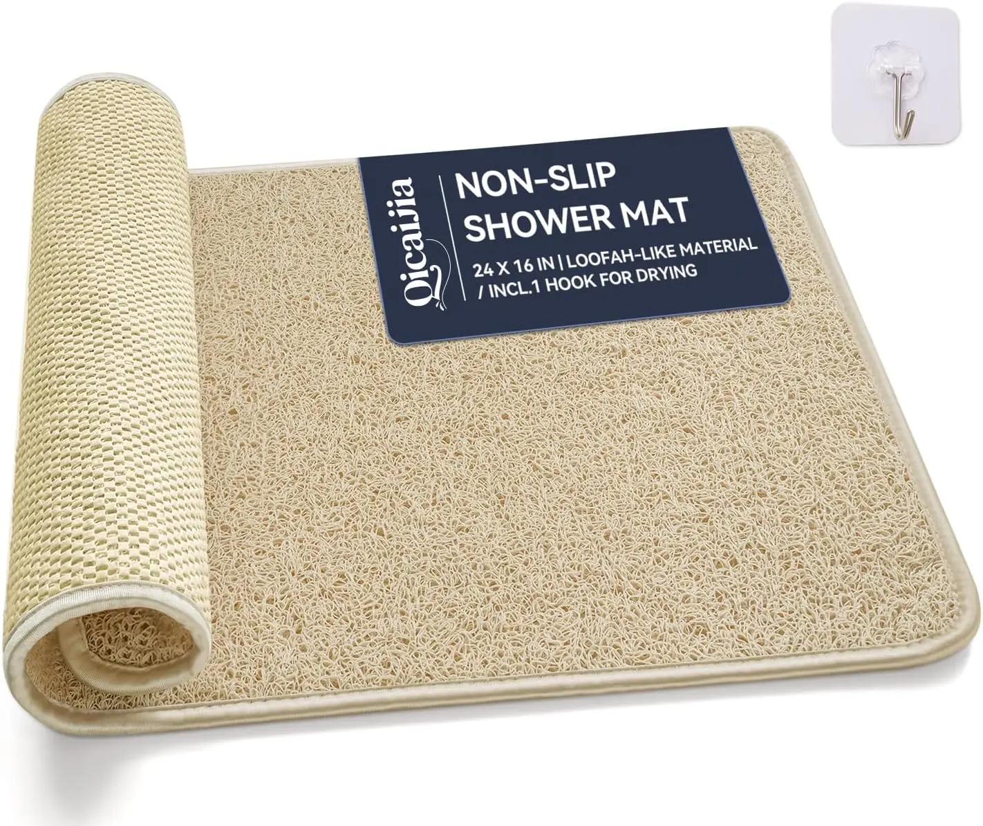 Non-Slip Shower Mat 16x24, Quick Dry Bath Mat with Drain, Soft PVC Loofah Foot Scrubber, Hangable with Hook, Beige
Non-Slip Shower Mat 16x24, Quick Dry Bath Mat with Drain, Soft PVC Loofah Foot Scrubber, Hangable with Hook, Beige