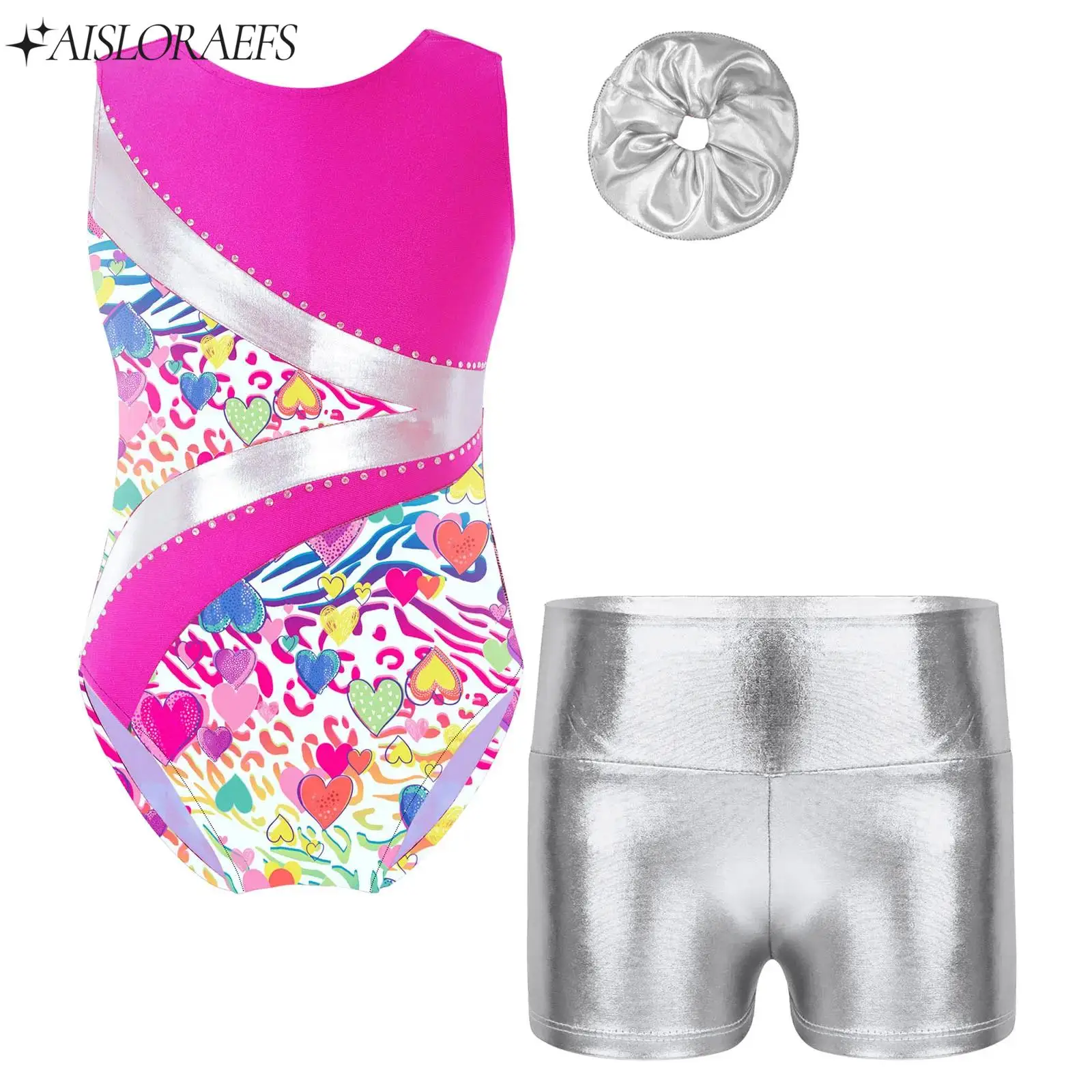 Kids Girls Ballet Dance Outfits Sleeveless Rhinestones Leotard+Metallic Shorts+Hairband for Gymnastics Performance Competition
Kids Girls Ballet Dance Outfits Sleeveless Rhinestones Leotard+Metallic Shorts+Hairband for Gymnastics Performance Competition