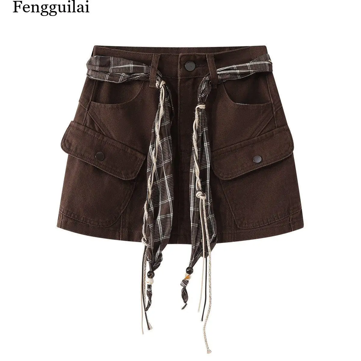 Y2K Brown Denim Mini Skirt High Waist Cargo Jean Skirt with Pockets,streetwear Aesthetic Short Skirt for Women
Y2K Brown Denim Mini Skirt High Waist Cargo Jean Skirt with Pockets,streetwear Aesthetic Short Skirt for Women
