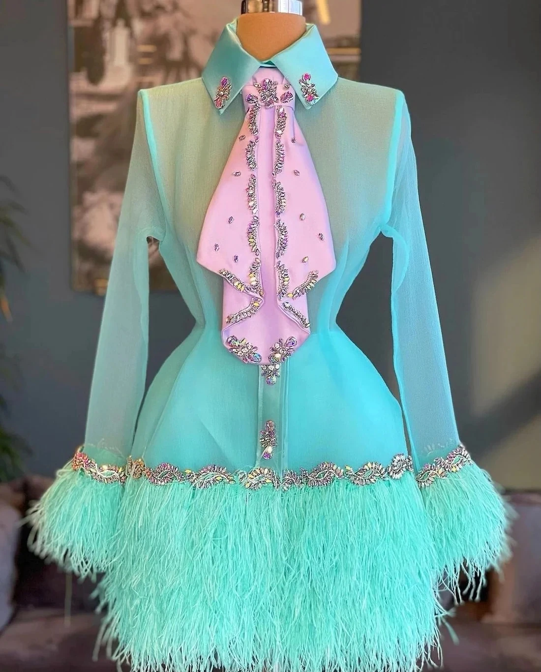 Turquoise Cocktail Dresses Long Sleeves Beaded Feather Birthday Party Gowns Short Prom Dresses Homecoming Customized
Turquoise Cocktail Dresses Long Sleeves Beaded Feather Birthday Party Gowns Short Prom Dresses Homecoming Customized
