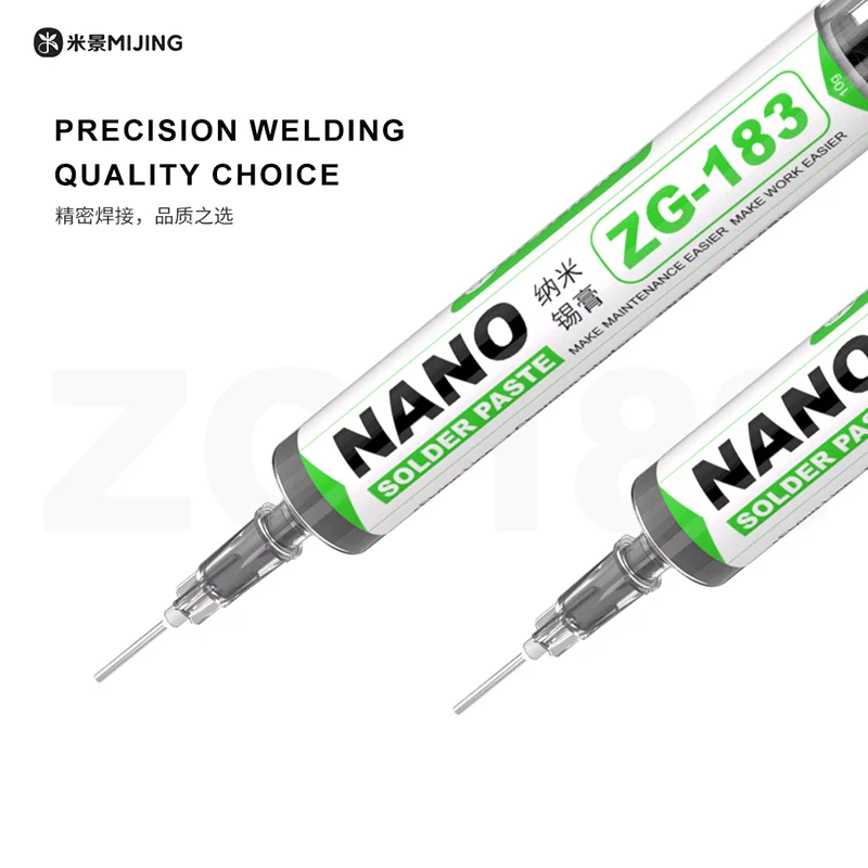 Mijing ZG183 Two Needle Nozzles High Welding Strength Nano Solder Paste Suitable For High-Precision Electronic Component
Mijing ZG183 Two Needle Nozzles High Welding Strength Nano Solder Paste Suitable For High-Precision Electronic Component