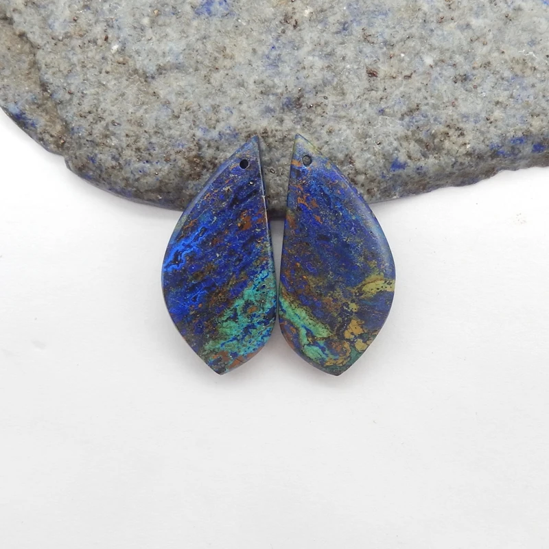 Natural Stone Azurite Chrysocolla Drilled Earring Beads Front Drilled DIY Jewelry Making Accessory 36x16x6mm
Natural Stone Azurite Chrysocolla Drilled Earring Beads Front Drilled DIY Jewelry Making Accessory 36x16x6mm