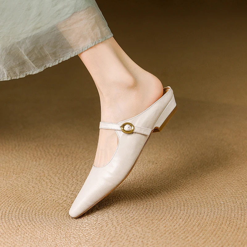 Genuine Leather 2026 New Square Toe Single Buckle Backless Mules Closed Toe Sandals Summer New Flat Heel Shoes for Women
Genuine Leather 2026 New Square Toe Single Buckle Backless Mules Closed Toe Sandals Summer New Flat Heel Shoes for Women