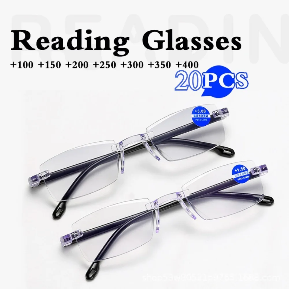 20Pcs Anti Blue Light Reading Glasses for Men Women Half-Rim Frameless Unisex Presbyopic Glasses with Grade +1.0 ~ +4.0
20Pcs Anti Blue Light Reading Glasses for Men Women Half-Rim Frameless Unisex Presbyopic Glasses with Grade +1.0 ~ +4.0