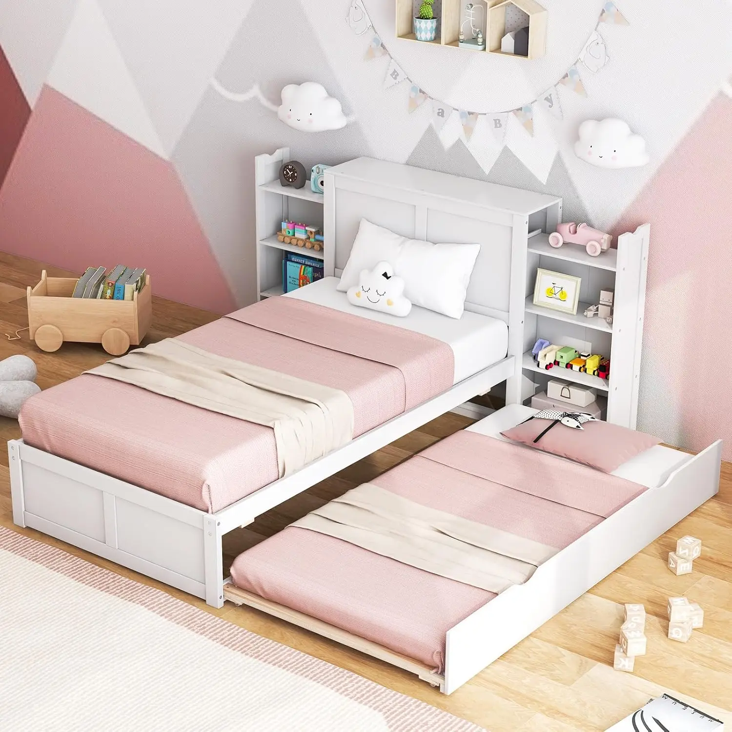 Giantex Twin Bed Frame With Trundle, Wooden Bed Frame With 2 Rolling Bookcases & High Headboard, Storage Platform Bed For Kids,
Giantex Twin Bed Frame With Trundle, Wooden Bed Frame With 2 Rolling Bookcases & High Headboard, Storage Platform Bed For Kids,