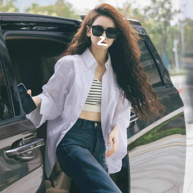 EXJR White Loose Women's Shirt Casual Style Long Sleeve Stand Collar Mid-Length Sun Protection Lazy Style Fashionable Slimming
EXJR White Loose Women's Shirt Casual Style Long Sleeve Stand Collar Mid-Length Sun Protection Lazy Style Fashionable Slimming