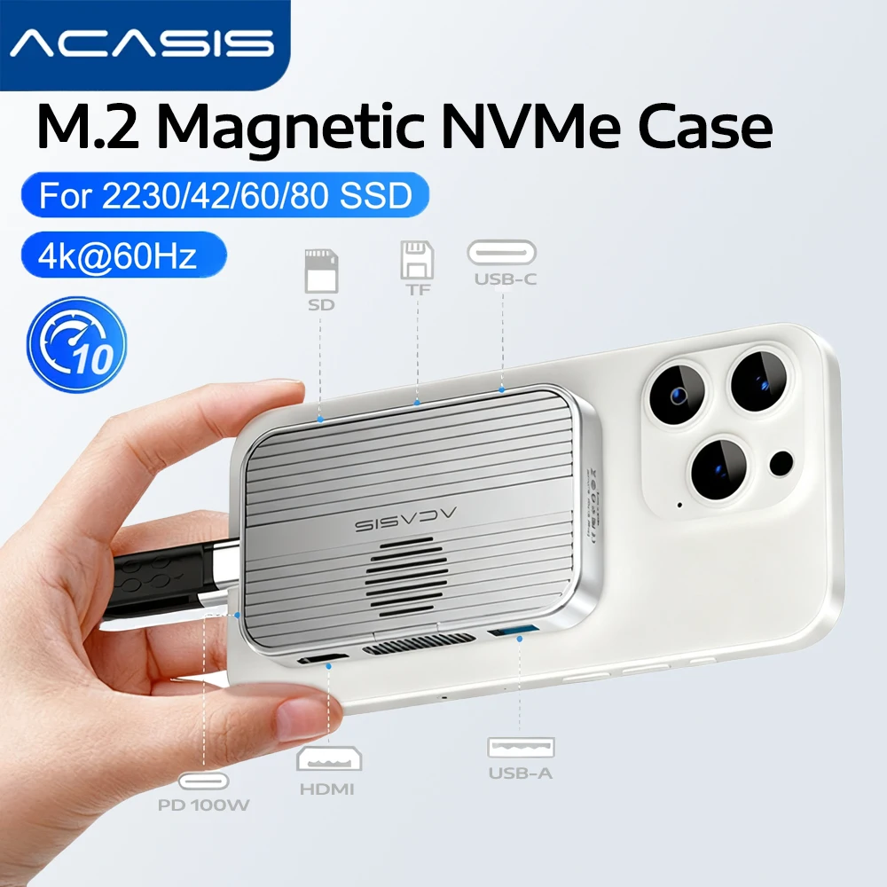 ACASIS M.2 NVMe SSD-корпус Магнитная док-станция USB C 10 Гбит/с с охлаждающим вентилятором для iPhone 16/15 Pro 2230/42/60/80 NVME SSD
ACASIS M.2 NVMe SSD-корпус Магнитная док-станция USB C 10 Гбит/с с охлаждающим вентилятором для iPhone 16/15 Pro 2230/42/60/80 NVME SSD