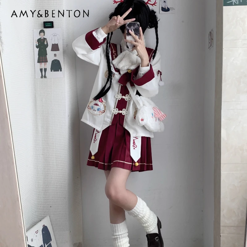 2025 Japanese Original Kindergarten Sailor Suit Cute Chinese Style Cartoon Pocket Embroidery Long-sleeved Skirt Suit For Women
2025 Japanese Original Kindergarten Sailor Suit Cute Chinese Style Cartoon Pocket Embroidery Long-sleeved Skirt Suit For Women